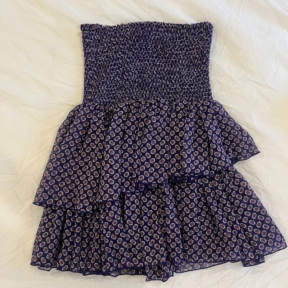 MAJE Purple Pattern Shirred Ruffle Mini Skirt Size 1